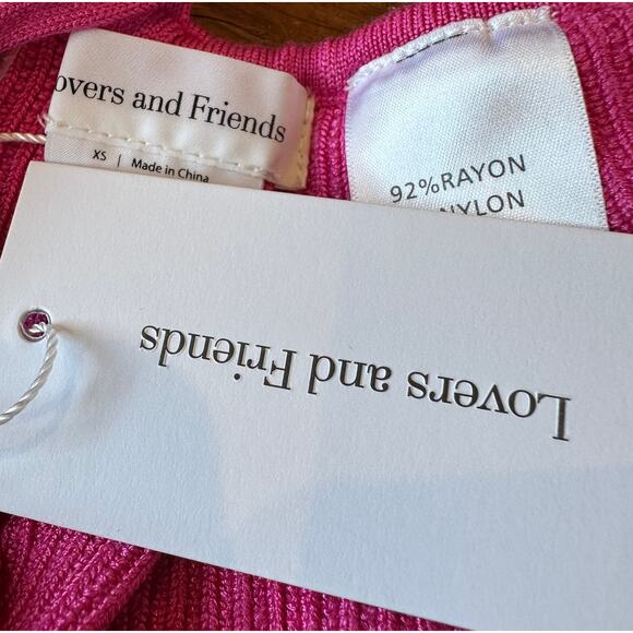 Lovers + Friends Pink Halter Top XS Crochet Festival Crop Cowl Revolve $118 NEW - Picture 7 of 7